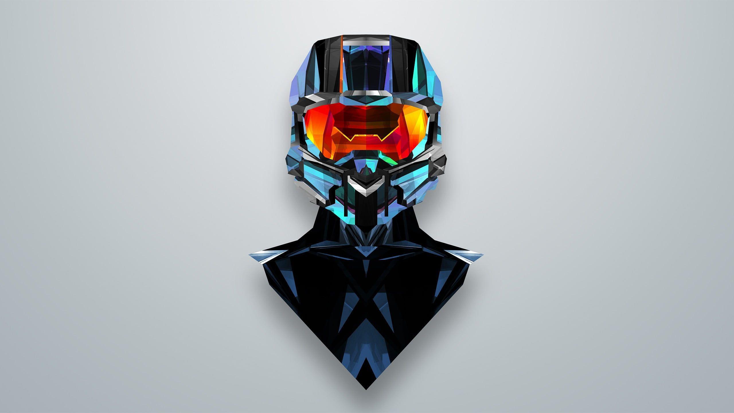 2560x1440 Halo glass figurine with white painted wall background HD