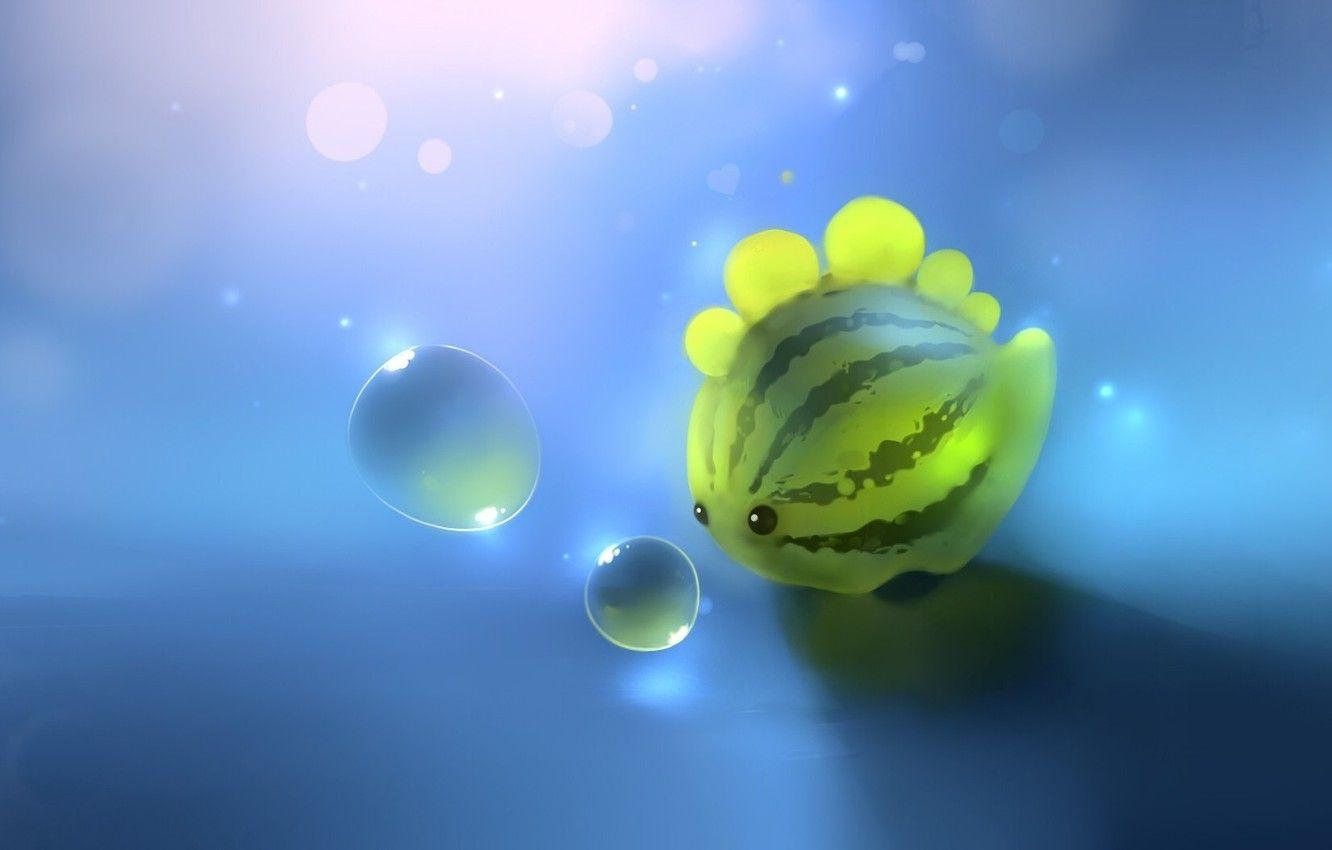 1332x850 Wallpaper bubbles, dinosaur, watermelon, art, apofiss, watermelon