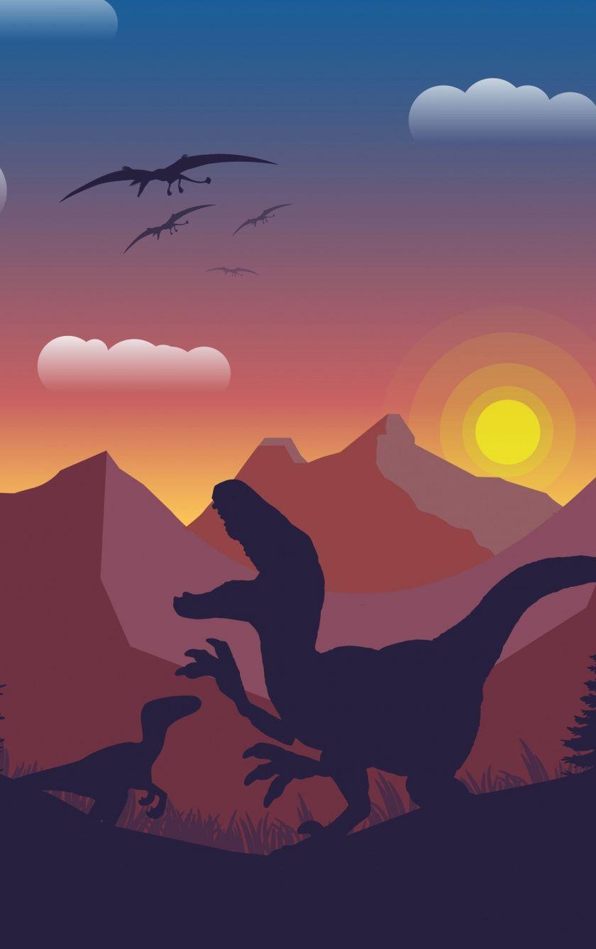 840x1336 Download 840x1336 wallpaper dinosaur, mountains, digital art