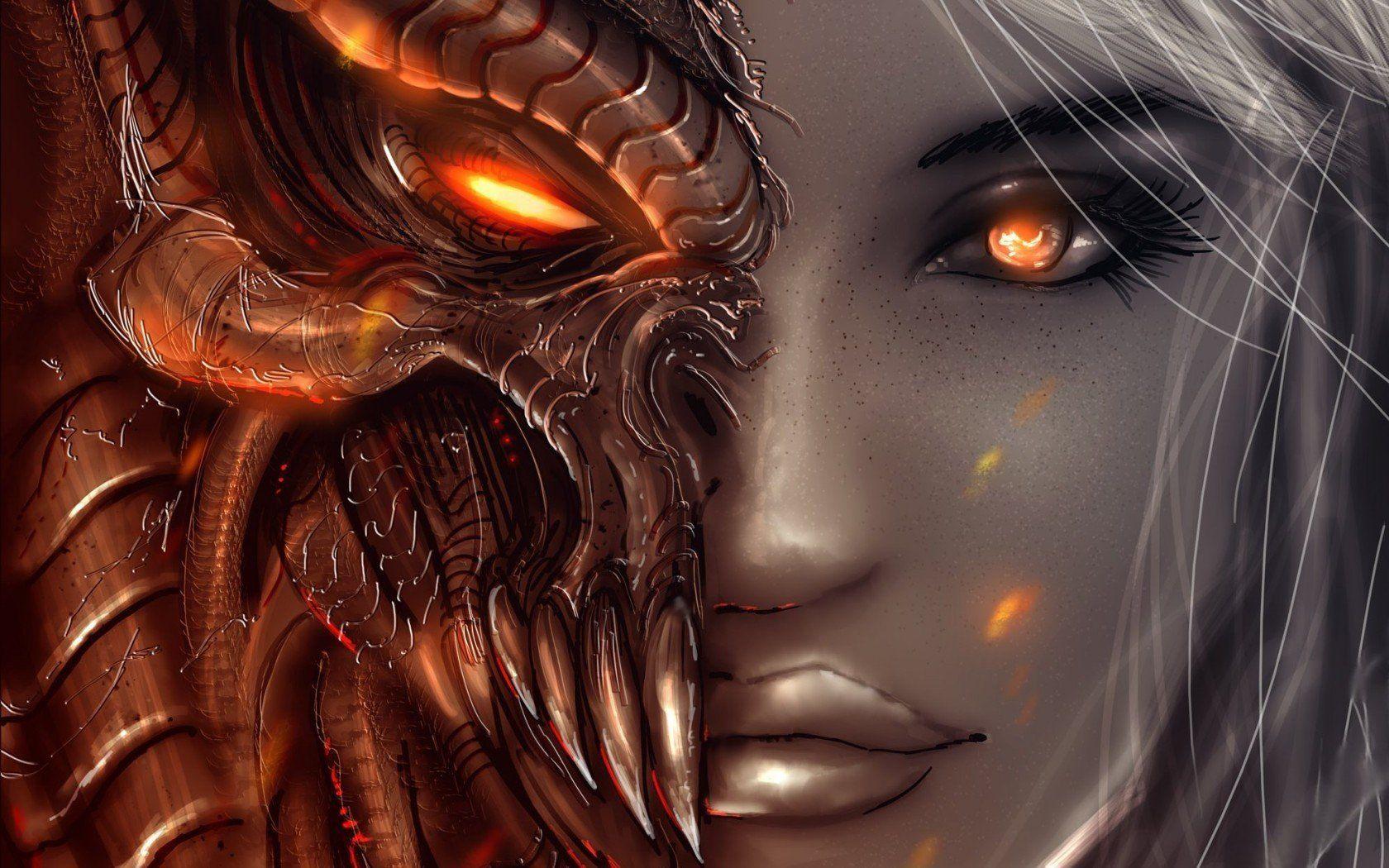 1680x1050 Diablo, Devils, Red Eyes Demon Half Angel Face, HD