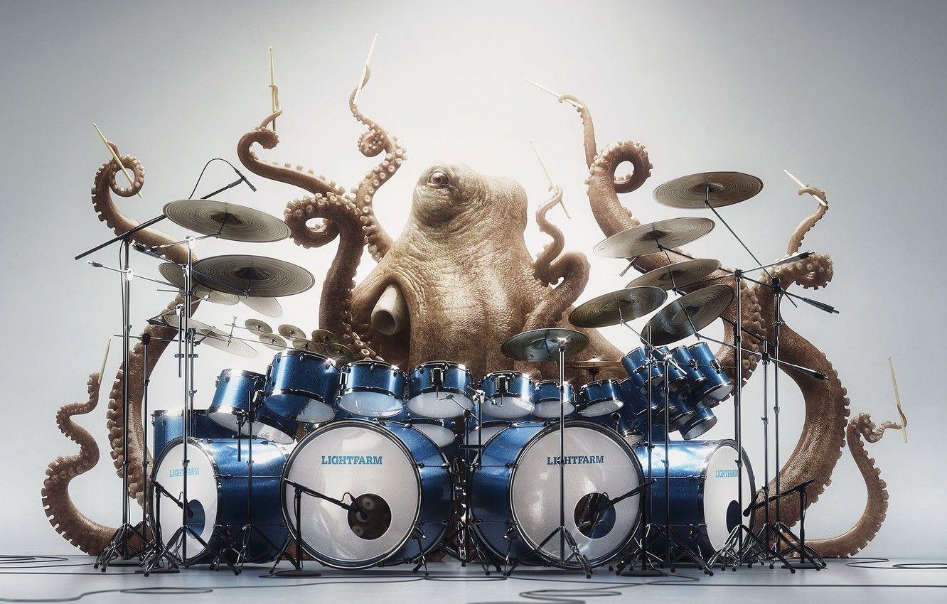1332x850 Wallpaper eyes, mood, octopus, drums, octopus, drummer image