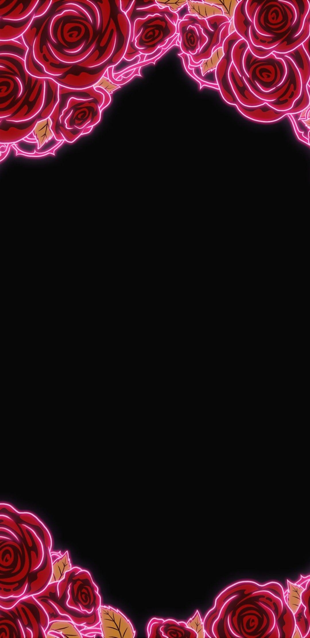 1080x2220 Neon Roses Vday Hintergrundbilder Zeichnungen Dunkle 80's
