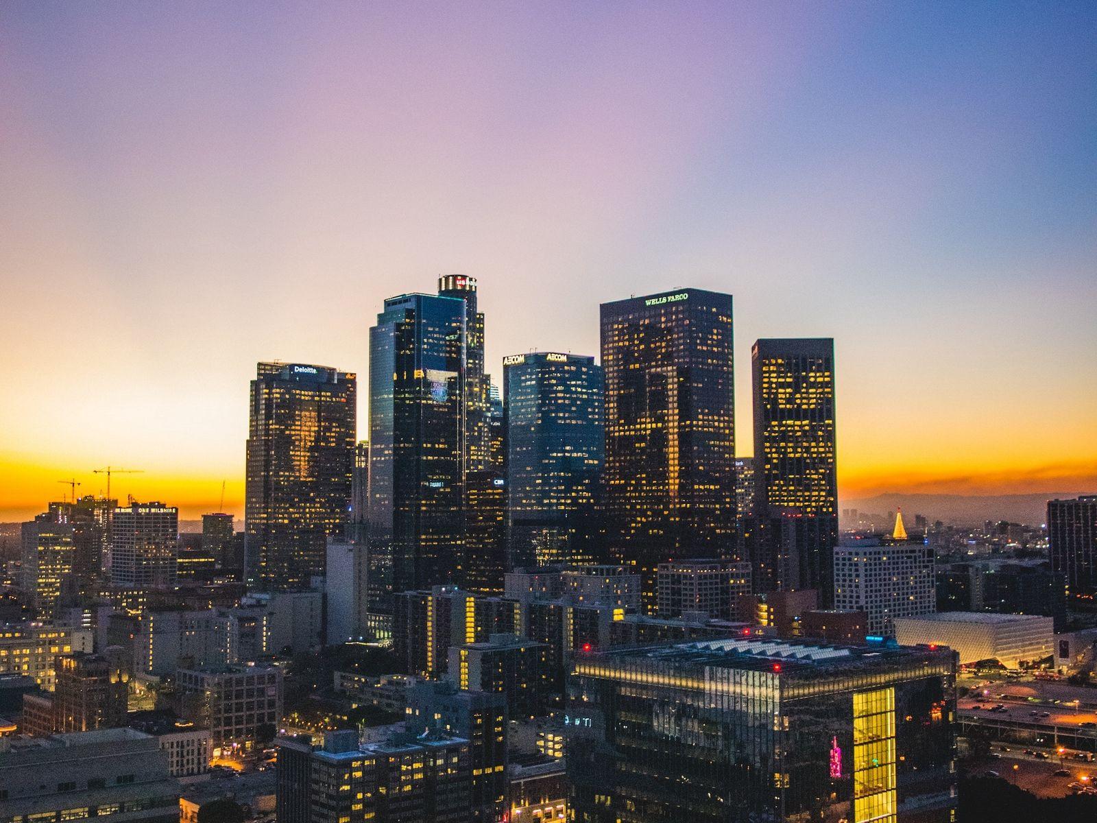 1600x1200 Download wallpaper 1600x1200 los angeles, usa, skyscrapers, sunset