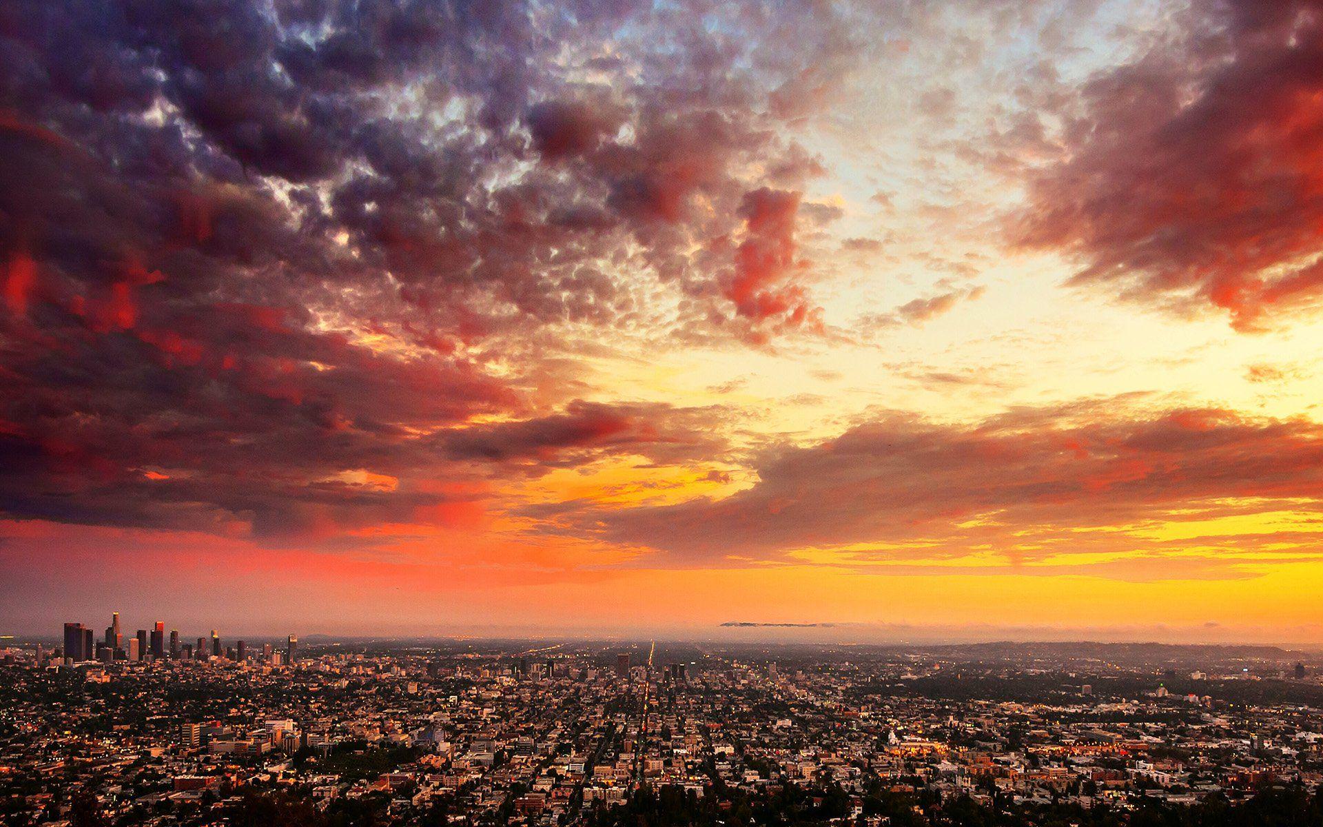 1920x1200 Los Angeles Buildings Skyscrapers Clouds Sunset wallpaper