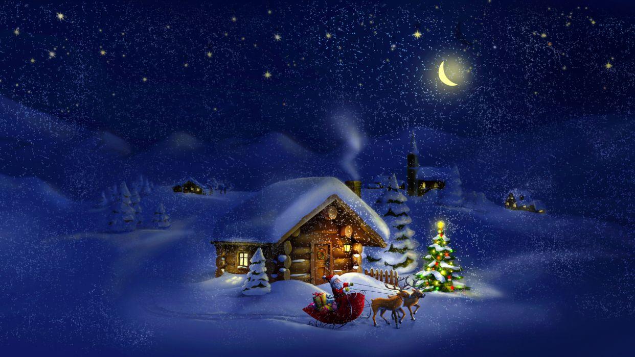 1242x700 Easons Winter Houses Holidays Christmas ( New year ) Deer Snow