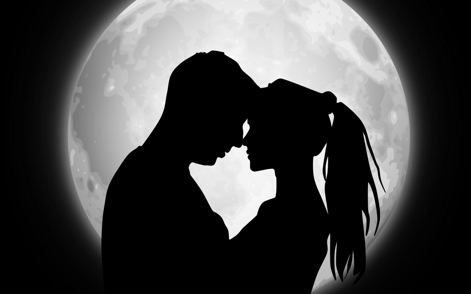 1920x1200 Download wallpaper 1920x1200 couple, silhouettes, moon, love