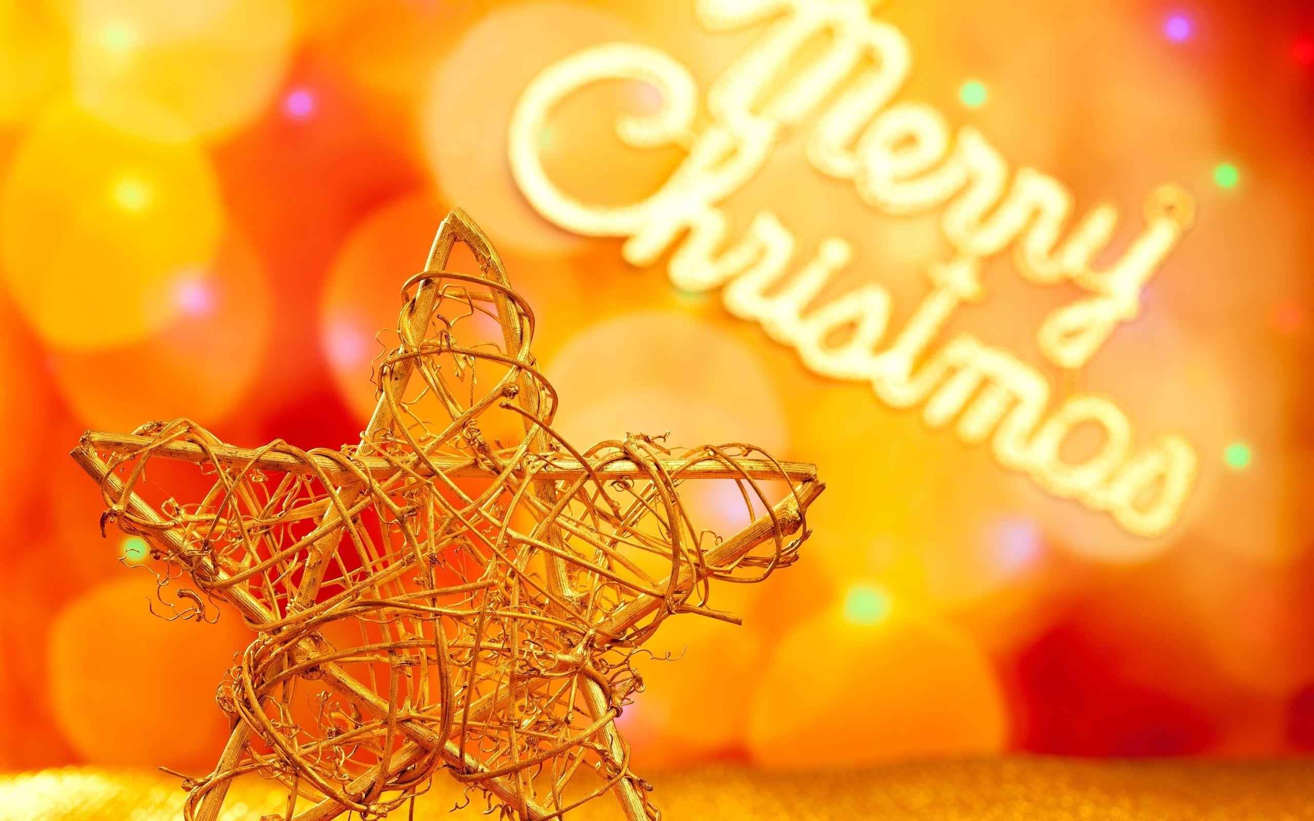 2560x1600 Golden Star With Merry Christmas Christmas Background