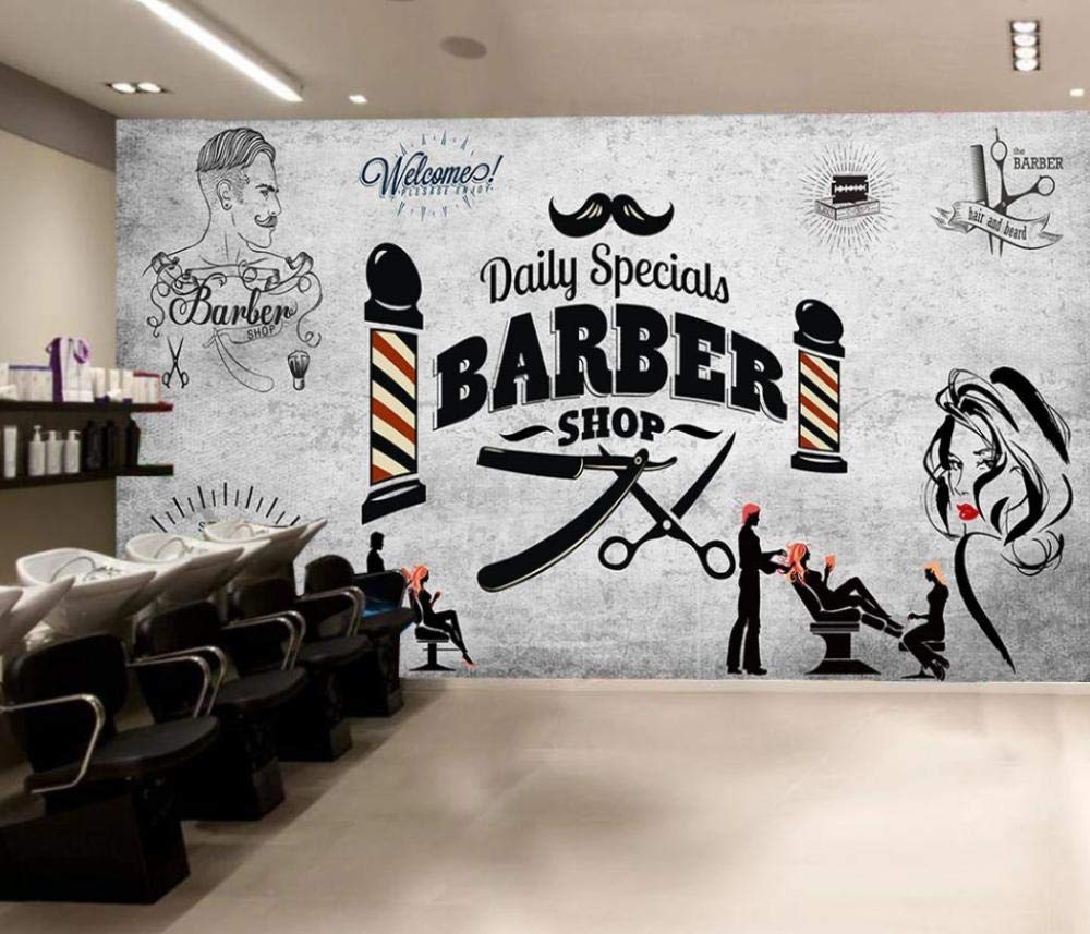 1000x857 Wall Murals Custom Wall Stickers Wallpaper Retro Hair Salon Barber