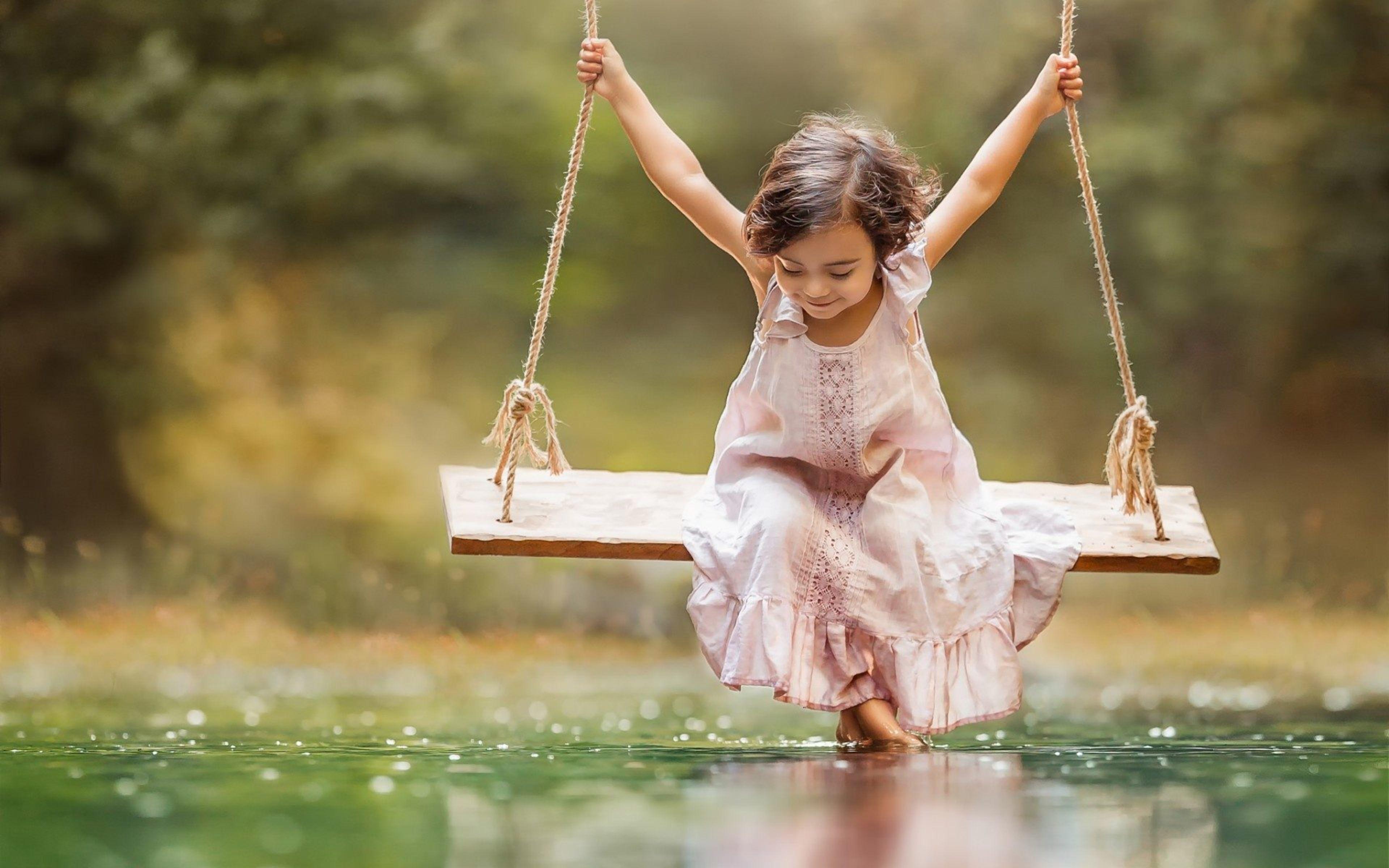 3840x2400 Small girl taking swing Wallpaper and Free