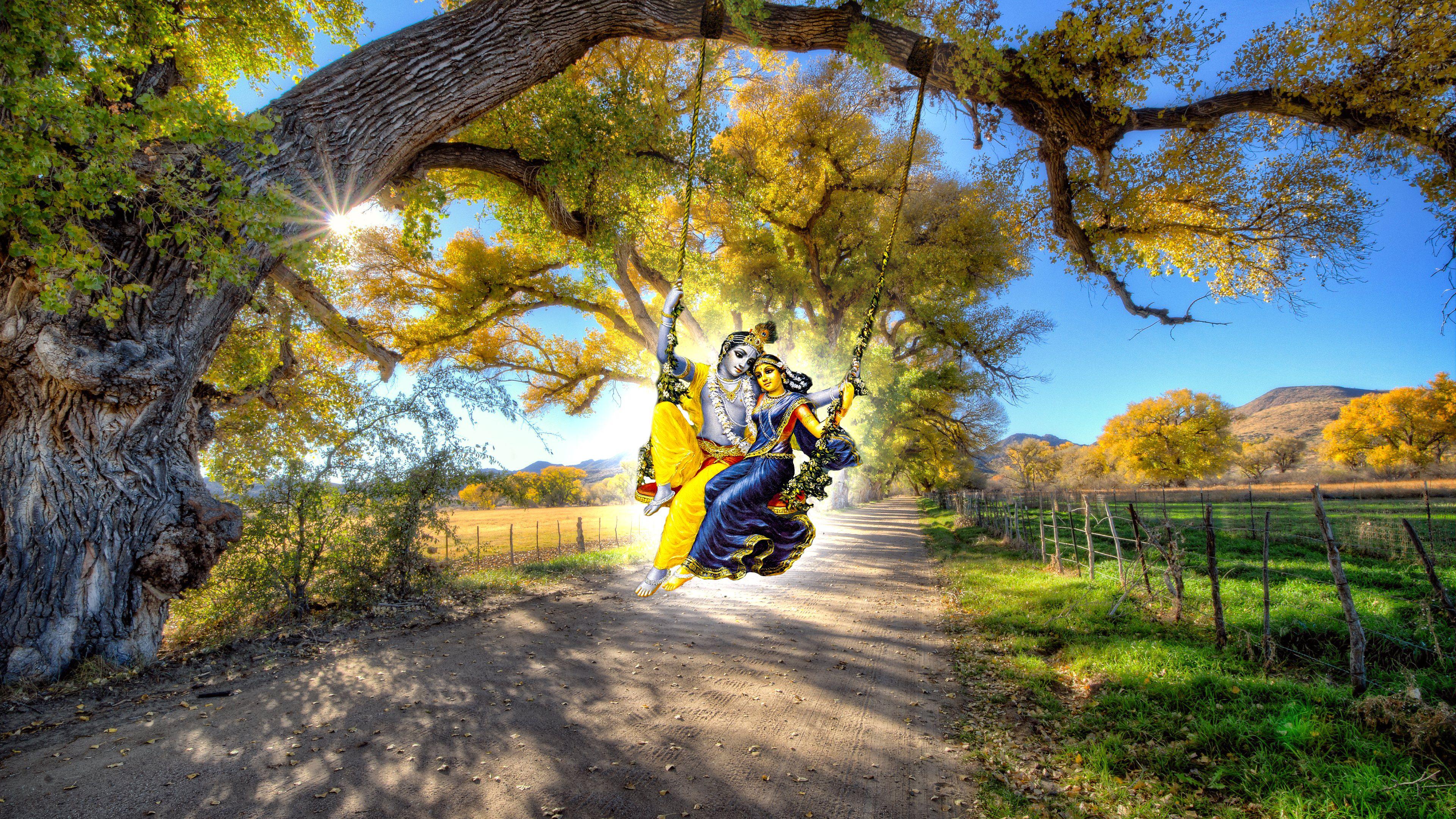 3840x2160 THE BEST AND UPDATE COMPUTER WALLPAPER: Radha Krishna On Swing