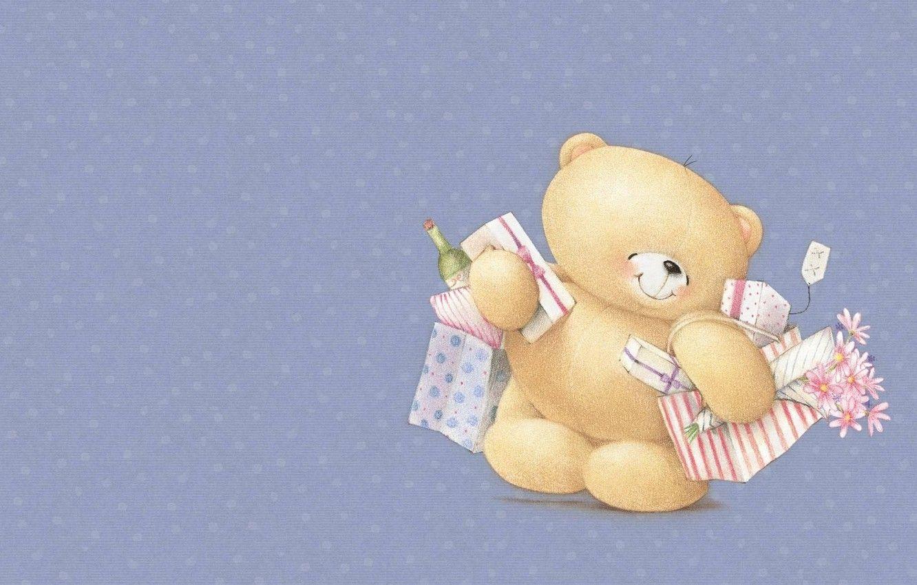 1332x850 Wallpaper smile, mood, holiday, art, bear, purchase, a bunch