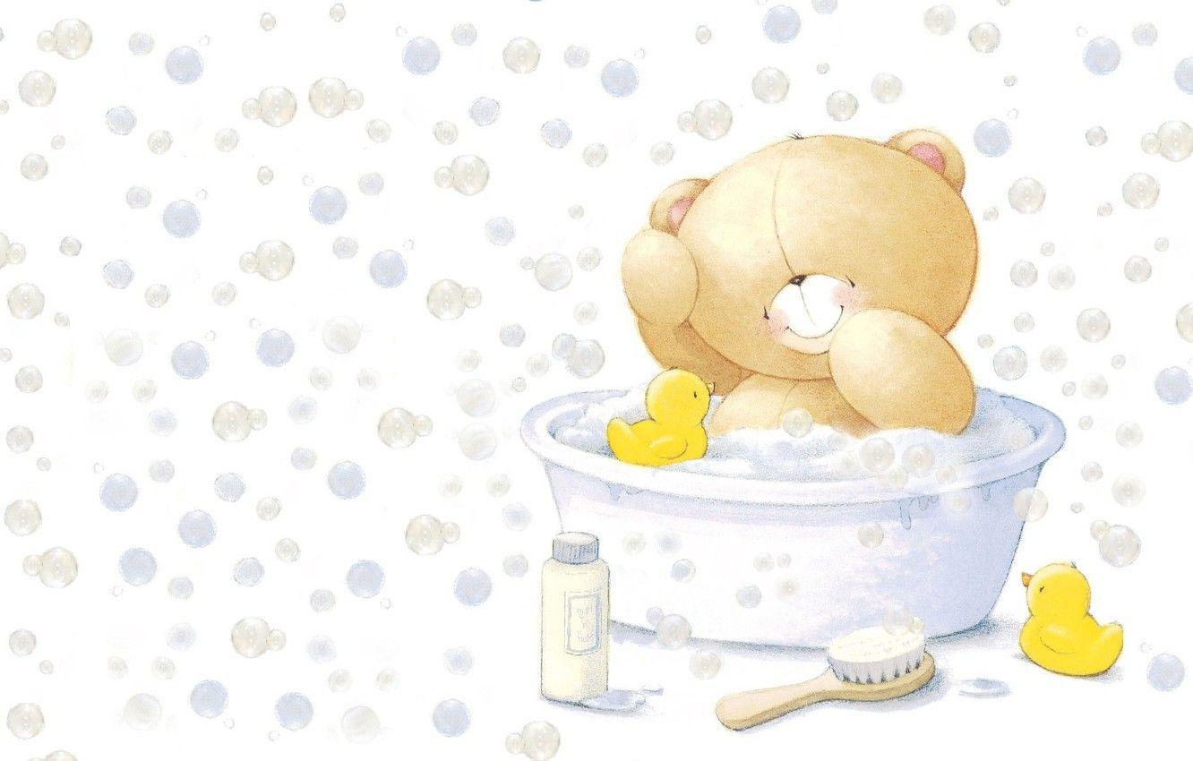 1332x850 Wallpaper smile, bubbles, mood, toy, bathing, art, bear, bath