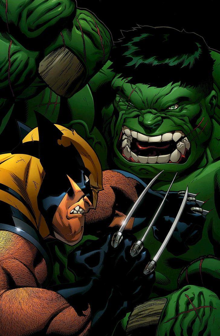 728x1109 HD wallpaper: Marvel Comics, Hulk, Wolverine, green color, indoors