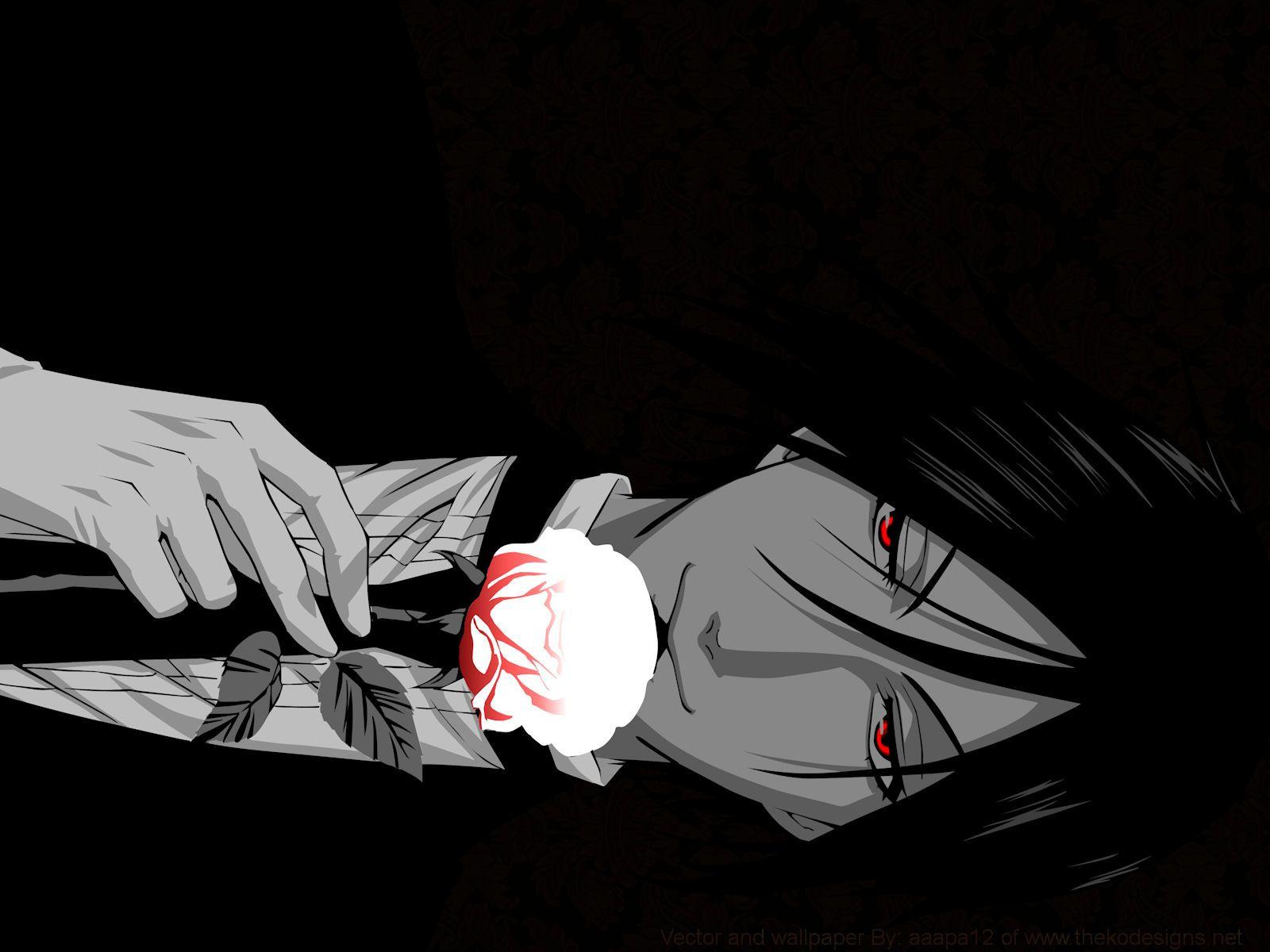 1600x1200 Brunettes flowers suit Kuroshitsuji Sebastian Michaelis red eyes
