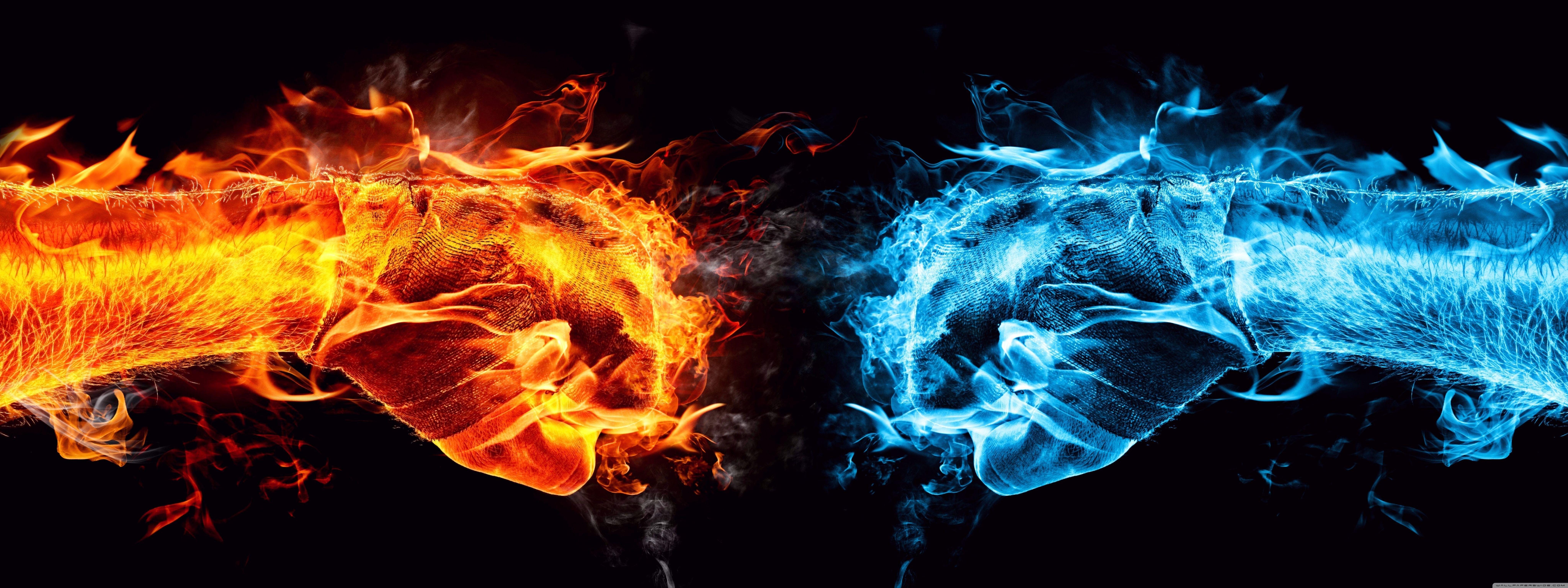 8192x3072 Fire Fist vs Water Fist Ultra HD Desktop Background Wallpaper
