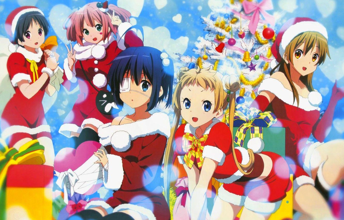 1332x850 Wallpaper Girls, New year, Tree, Chuunibyou Demo Koi ga Shitai