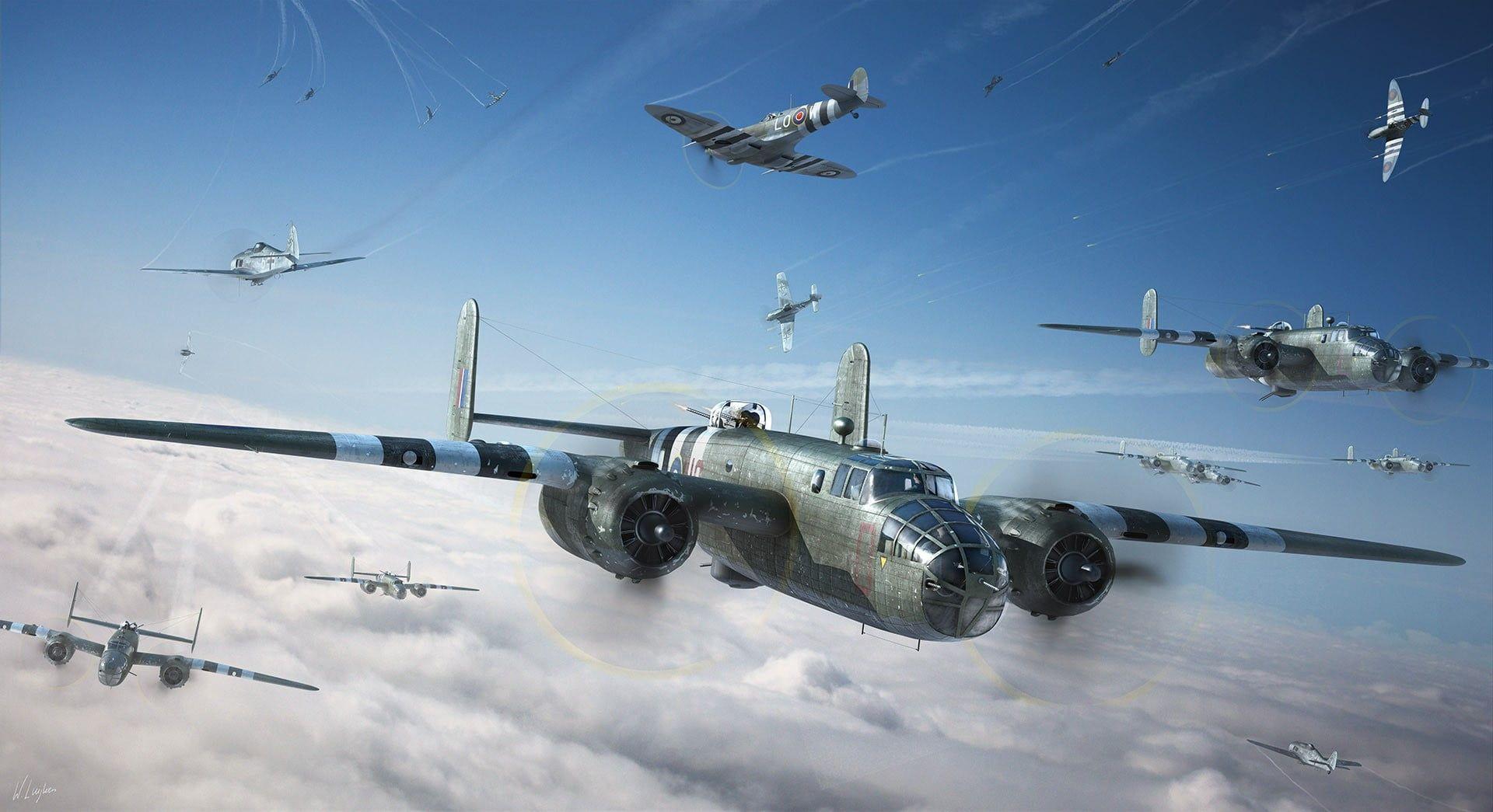 1920x1045 Gray fighter plane, World War II, military aircraft, aircraft