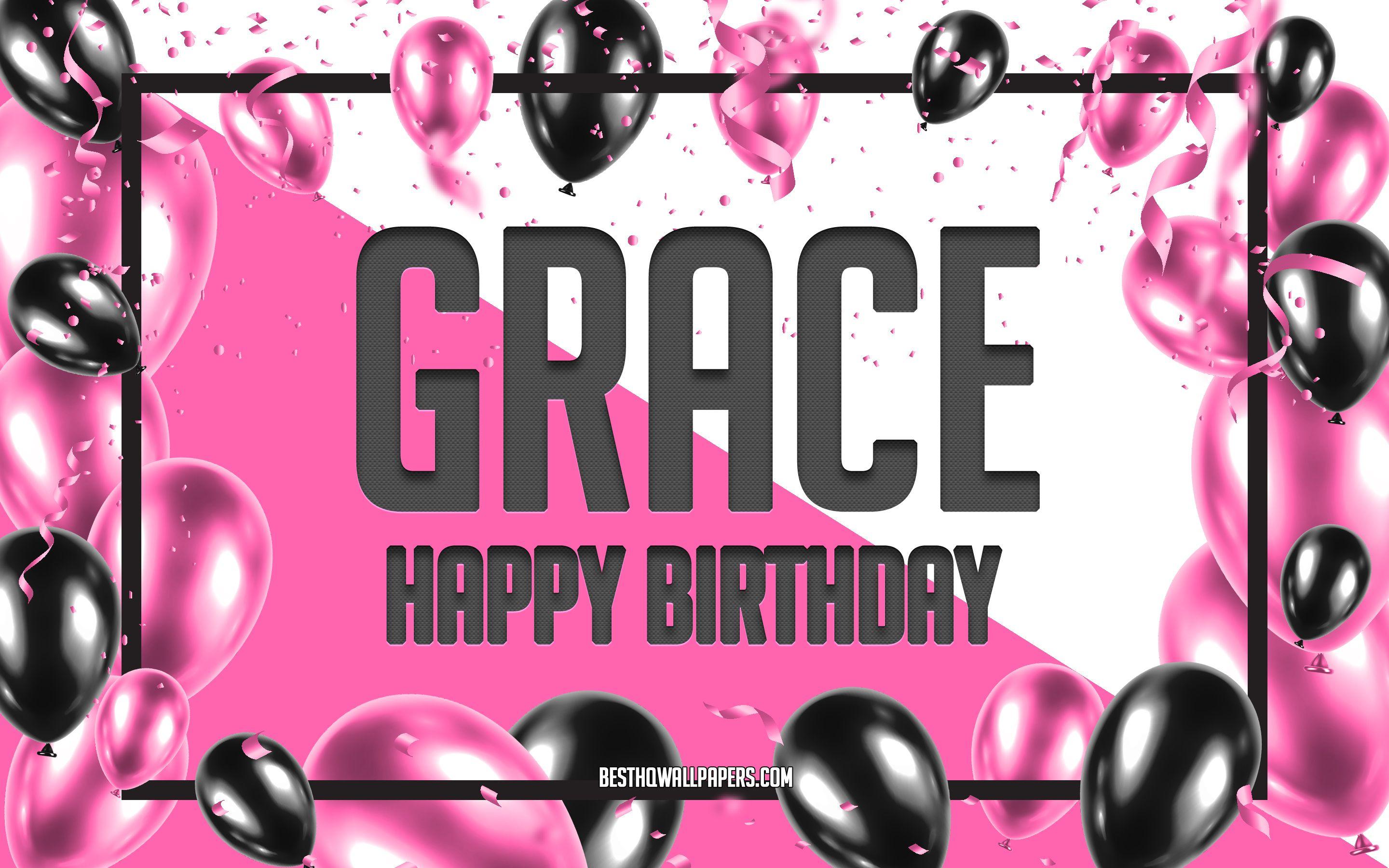 2880x1800 Download wallpaper Happy Birthday Grace, Birthday Balloons