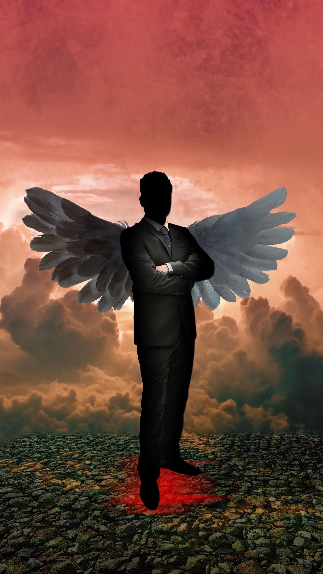 1350x2400 Download wallpaper 1350x2400 silhouette, angel, devil, wings