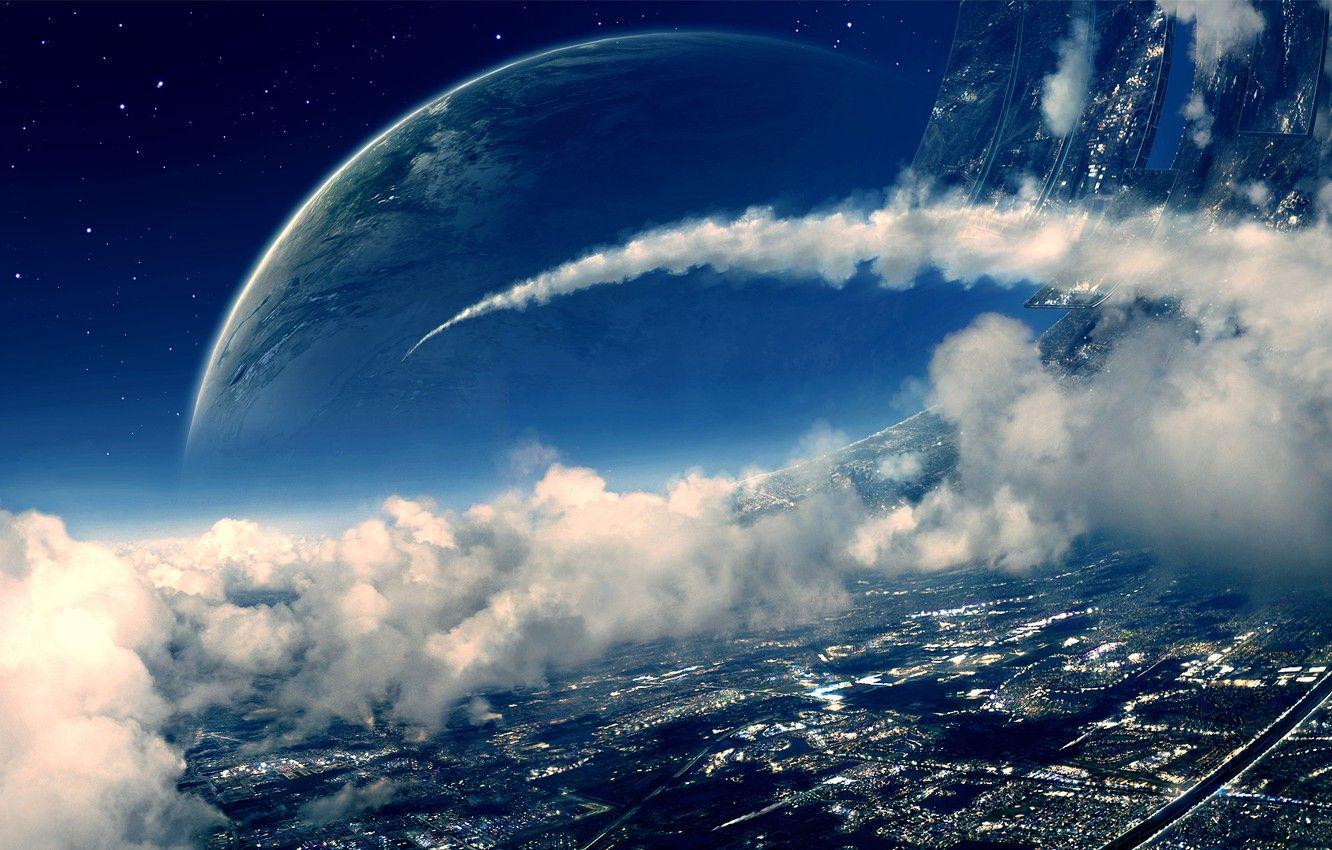 1332x850 Wallpaper space, clouds, planet, art, space station image