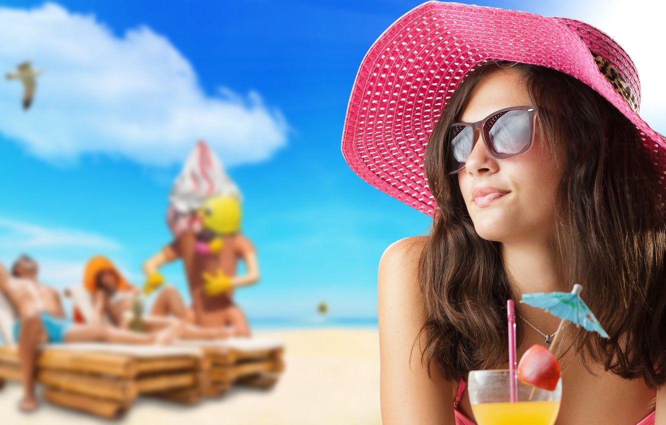 1332x850 Wallpaper girl, summer, beach, party, hat, pink, beautiful