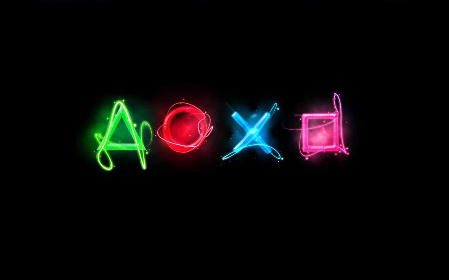 1440x900 Neon geometric shapes on a black background Desktop wallpaper