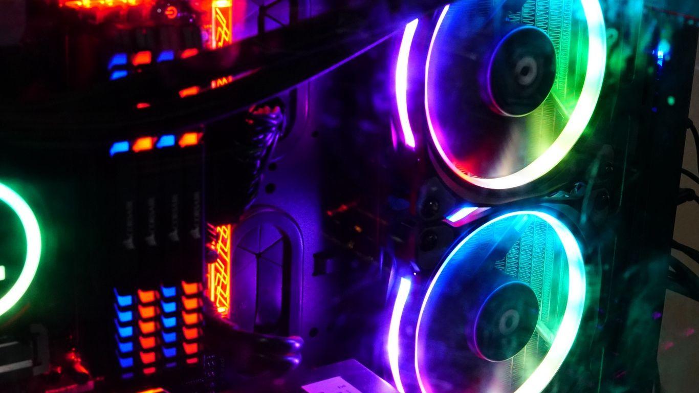 1366x768 Download wallpaper 1366x768 computer, coolers, backlight, neon