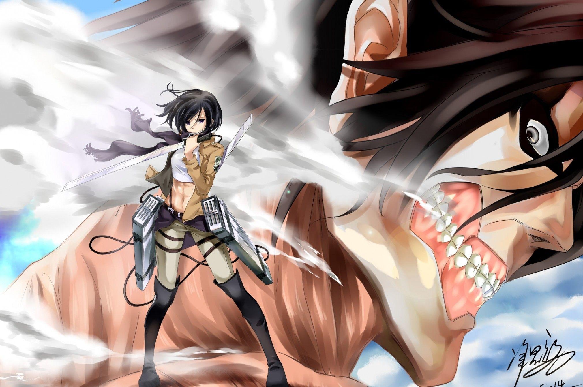 2021x1342 Download 2021x1342 Shingeki No Kyojin, Eren Jaeger, Mikasa
