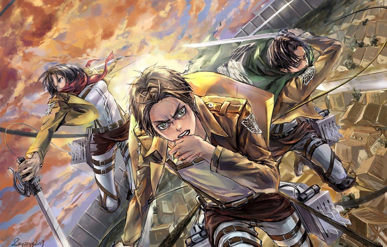 1332x850 Wallpaper attack, emblem, swords, military uniform, Mikasa