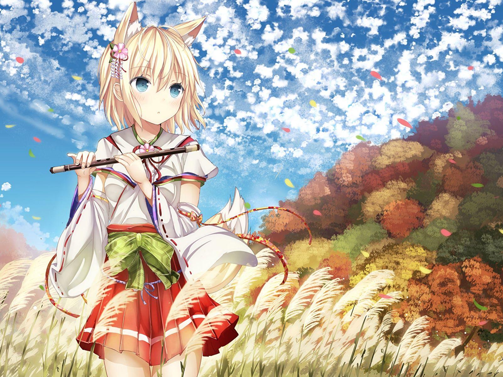 1600x1200 Photos Kitsune morerin, original Anime young woman 1600x1200