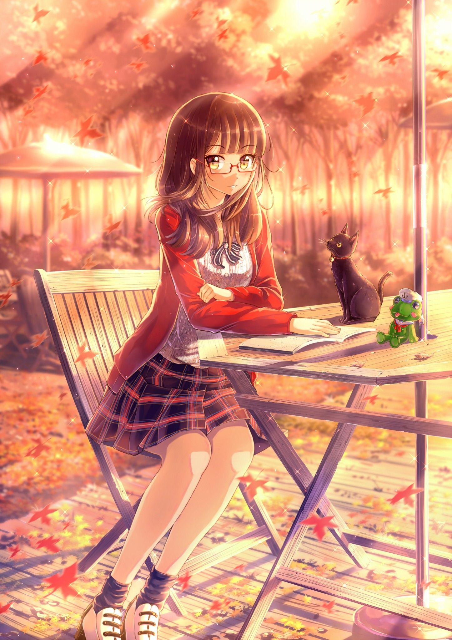 1446x2046 #cat, #anime girls, #long hair, #original characters