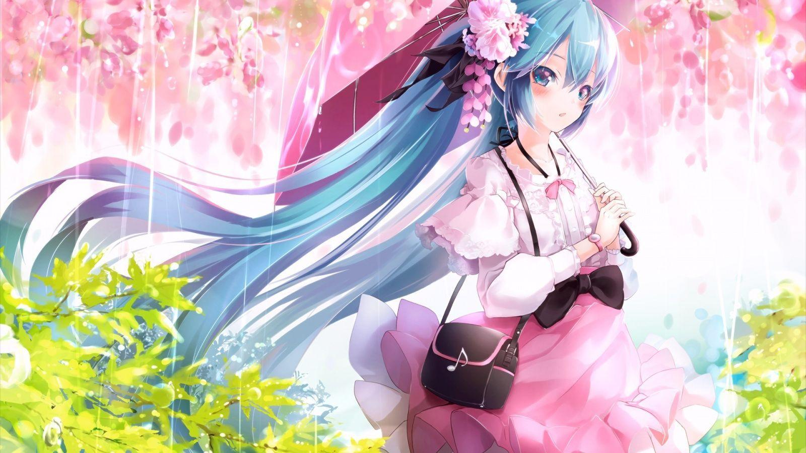 Download wallpaper 1600x900 blossom, anime girl, beautiful, 16:9 widescreen  1600x900 hd background, 24311