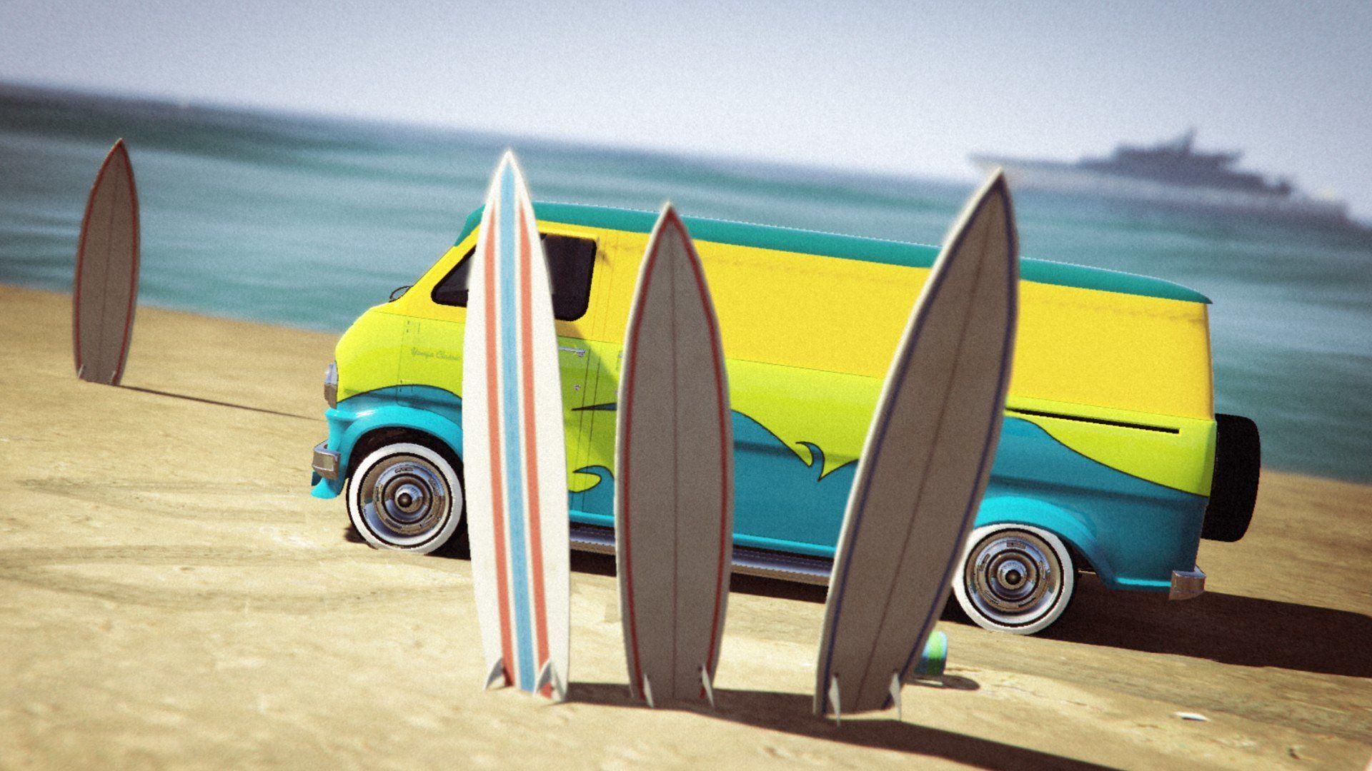 1920x1080 Grand Theft Auto V, Grand Theft Auto Online, Vans, Surfboards, Beach, Yacht, Rockstar Games, Vehicle HD Wallpaper / Desktop and Mobile Image & Photo