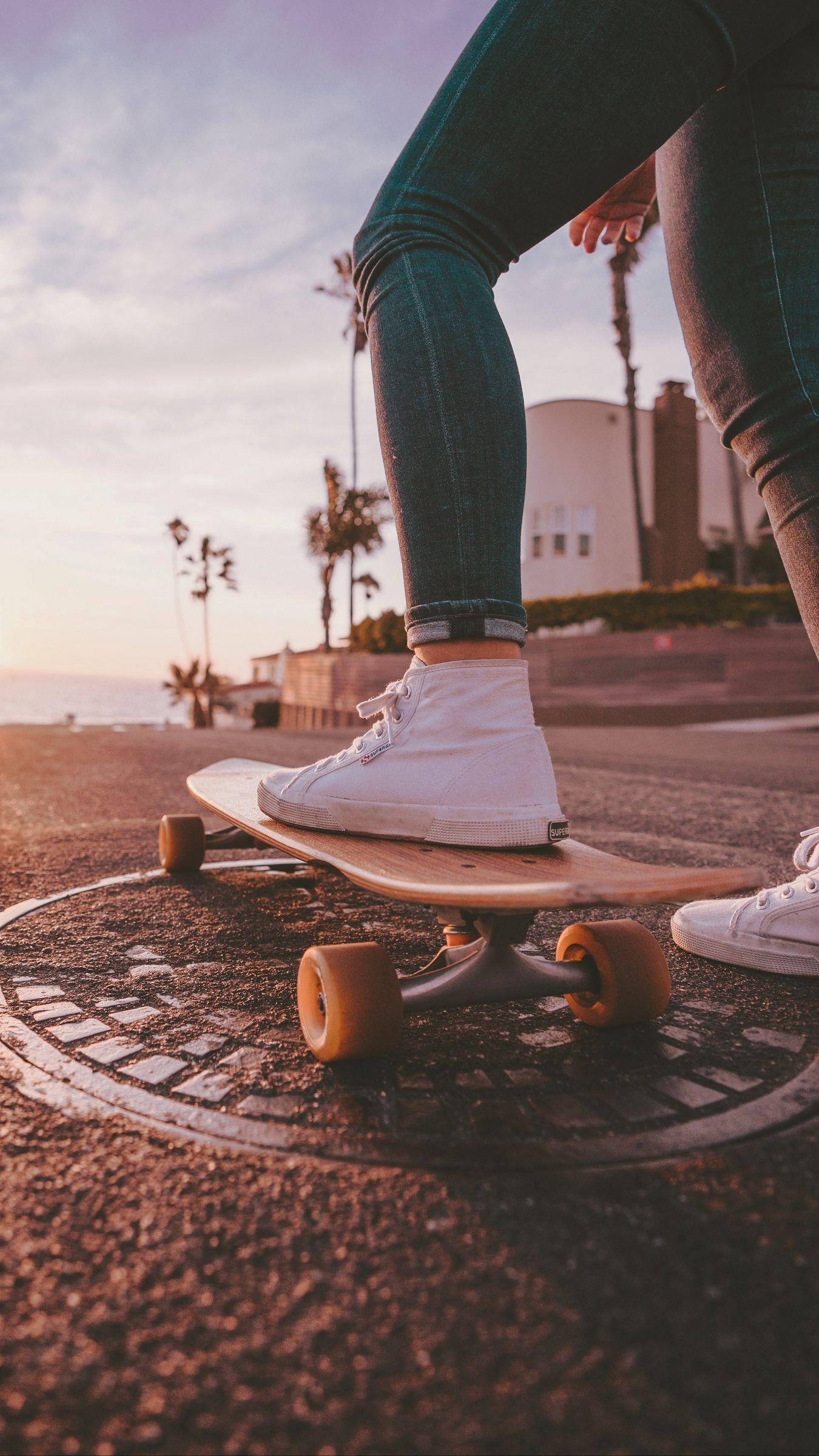 1350x2400 Download wallpaper 1350x2400 skateboard, legs, sneakers, summer