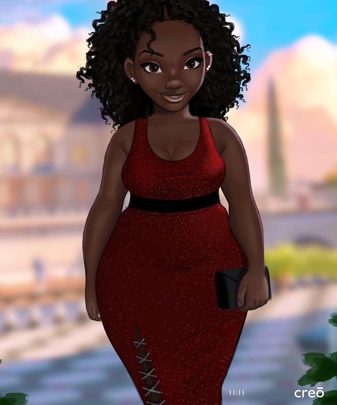 Cartoon with black girl afro African American