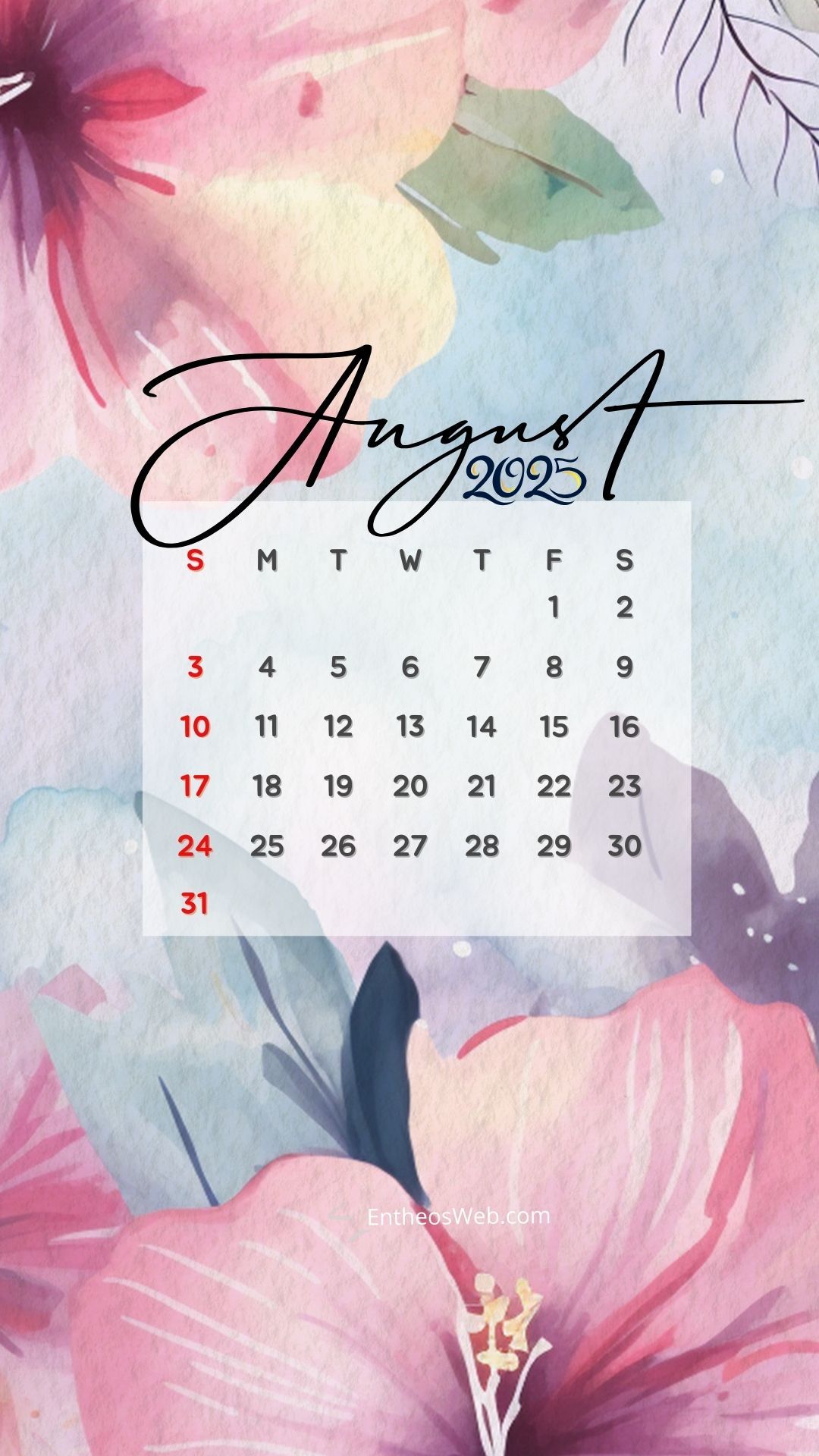 1080x1920 August 2025 Calendar Phone Wallpaper