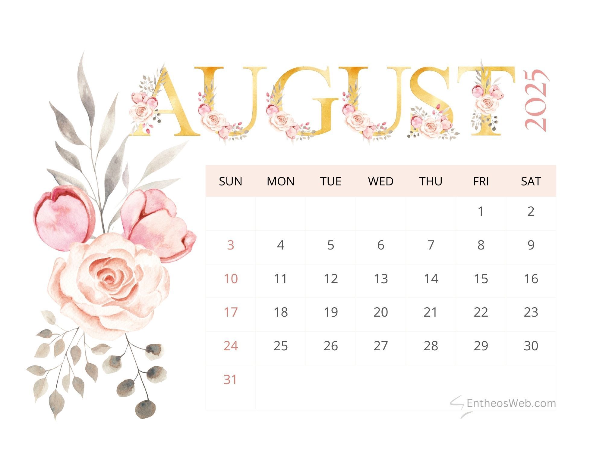 2000x1545 August 2025 Calendar Printables