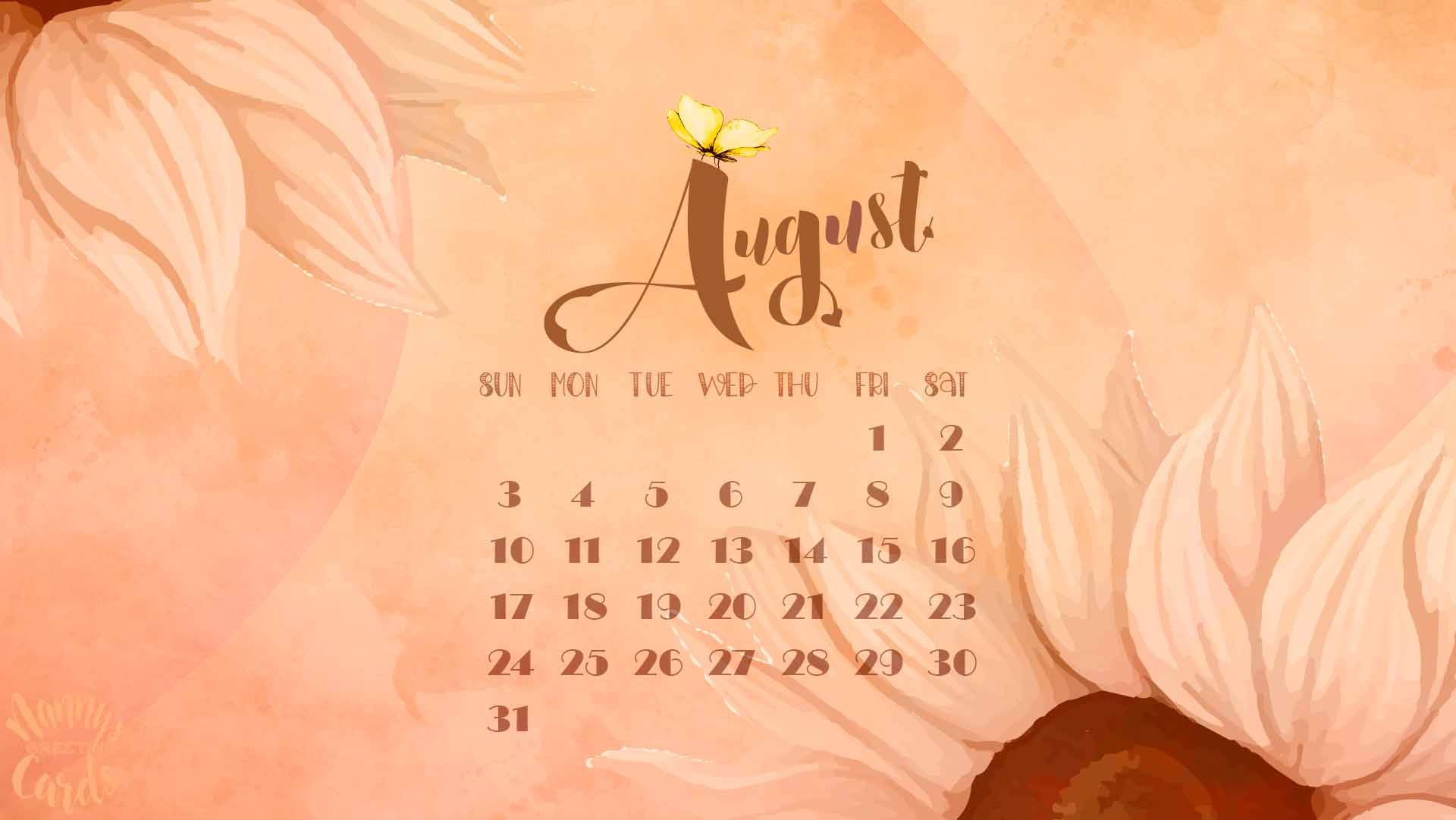 1920x1081 Sunny Sunflower August 2025 Desktop Wallpaper with Calendar