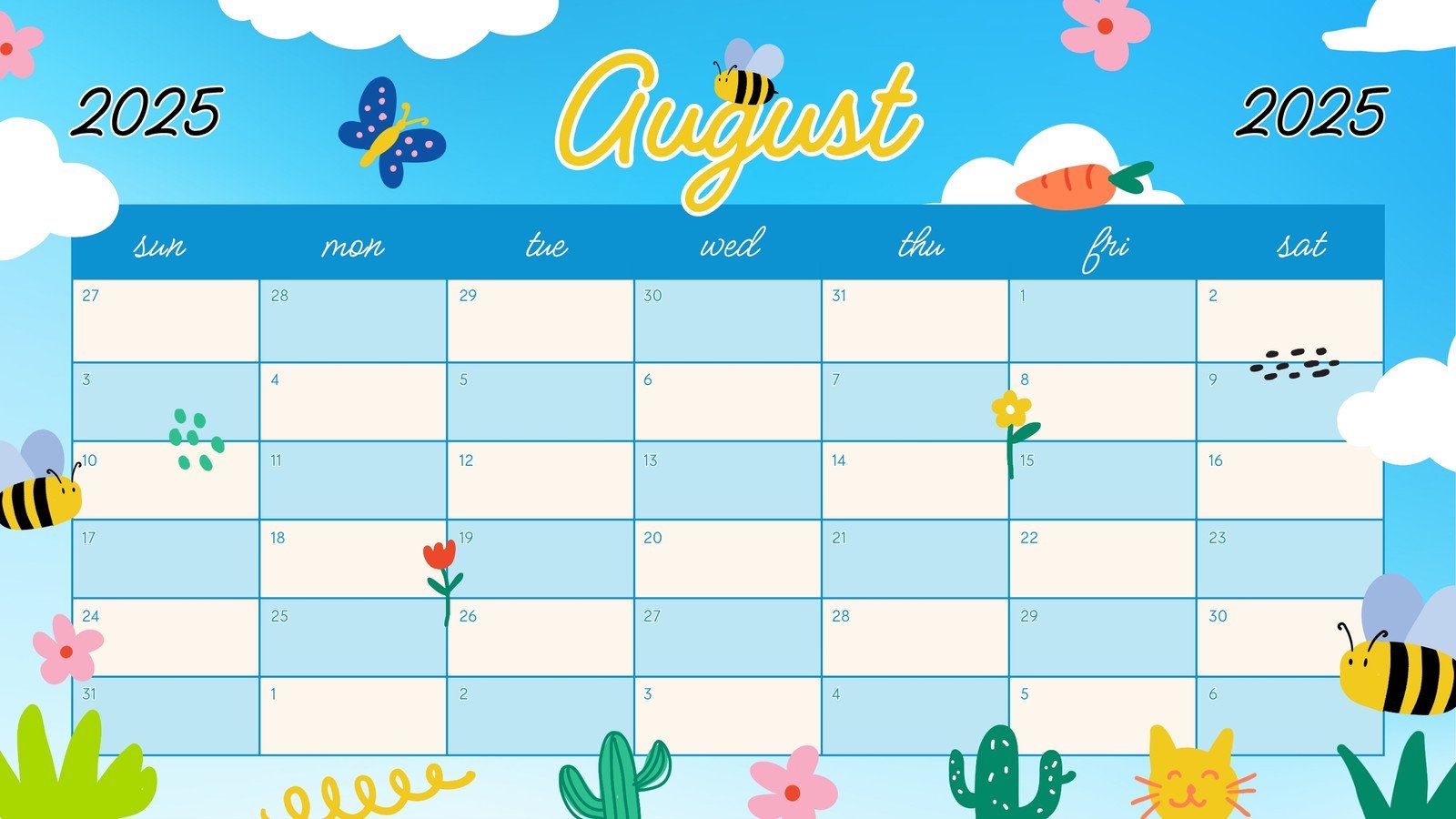 1600x900 Free printable August 2025 calendar templates