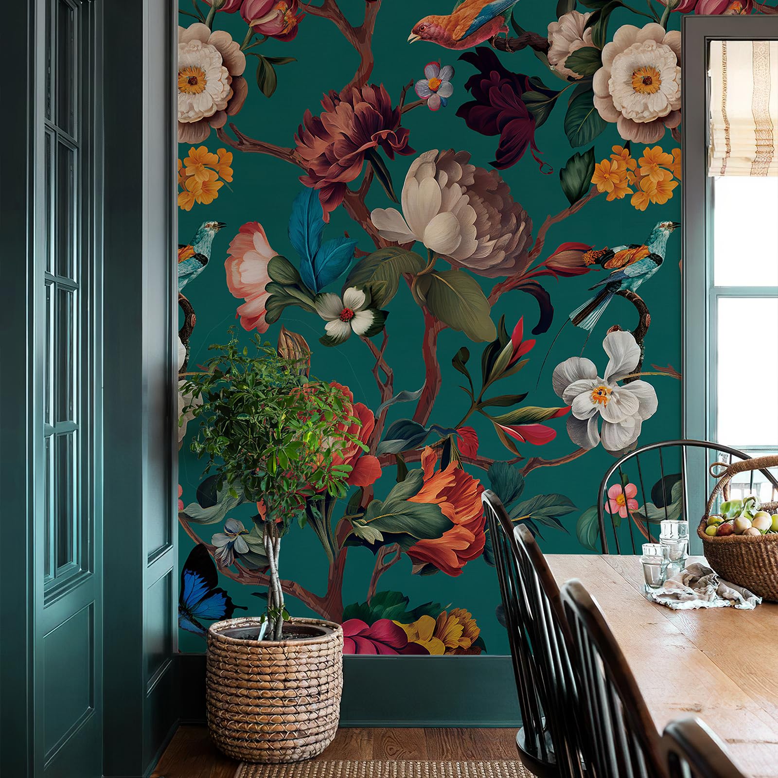 1600x1600 Zeeko Floral Peel And Stick Wallpaper Removable Mural Vintage Wallpaper (59 W X 98) Self Adhesive Wall Mural For Bedroom Livingroom Home Art Decor