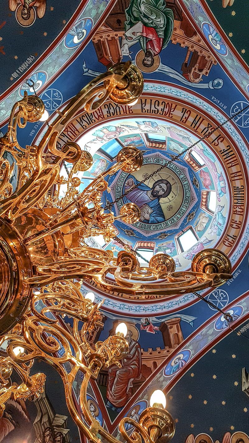 800x1422 Chandelier, chamdwlier, church, orthodox, religion, jesus, painting, HD phone wallpaper