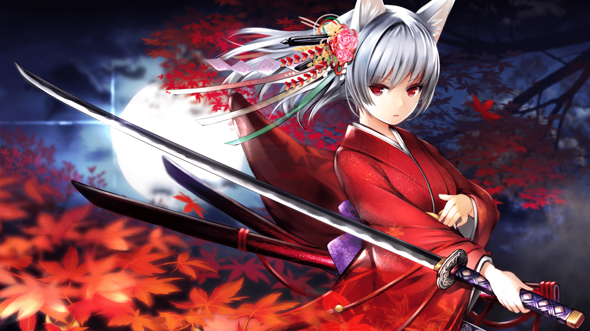 1920x1080 Enchanting Anime HD Wallpaper: Warrior in Autumn Splendor by きゃっとべる