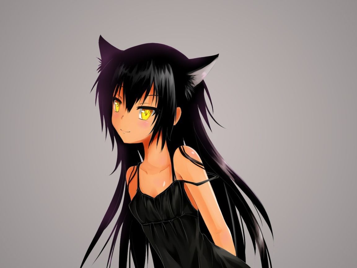 1152x864 The Black Haired Anime Girl Kemonomimi Desktop Wallpaper 1152x864