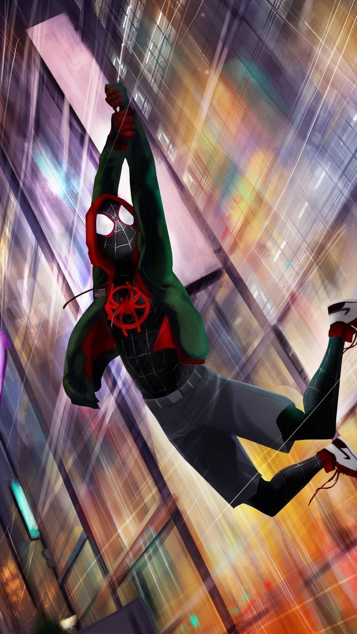736x1308 Movie, Animated, Spider Verse, Miles Morales, Swing, 1080x1920 Wallpaper