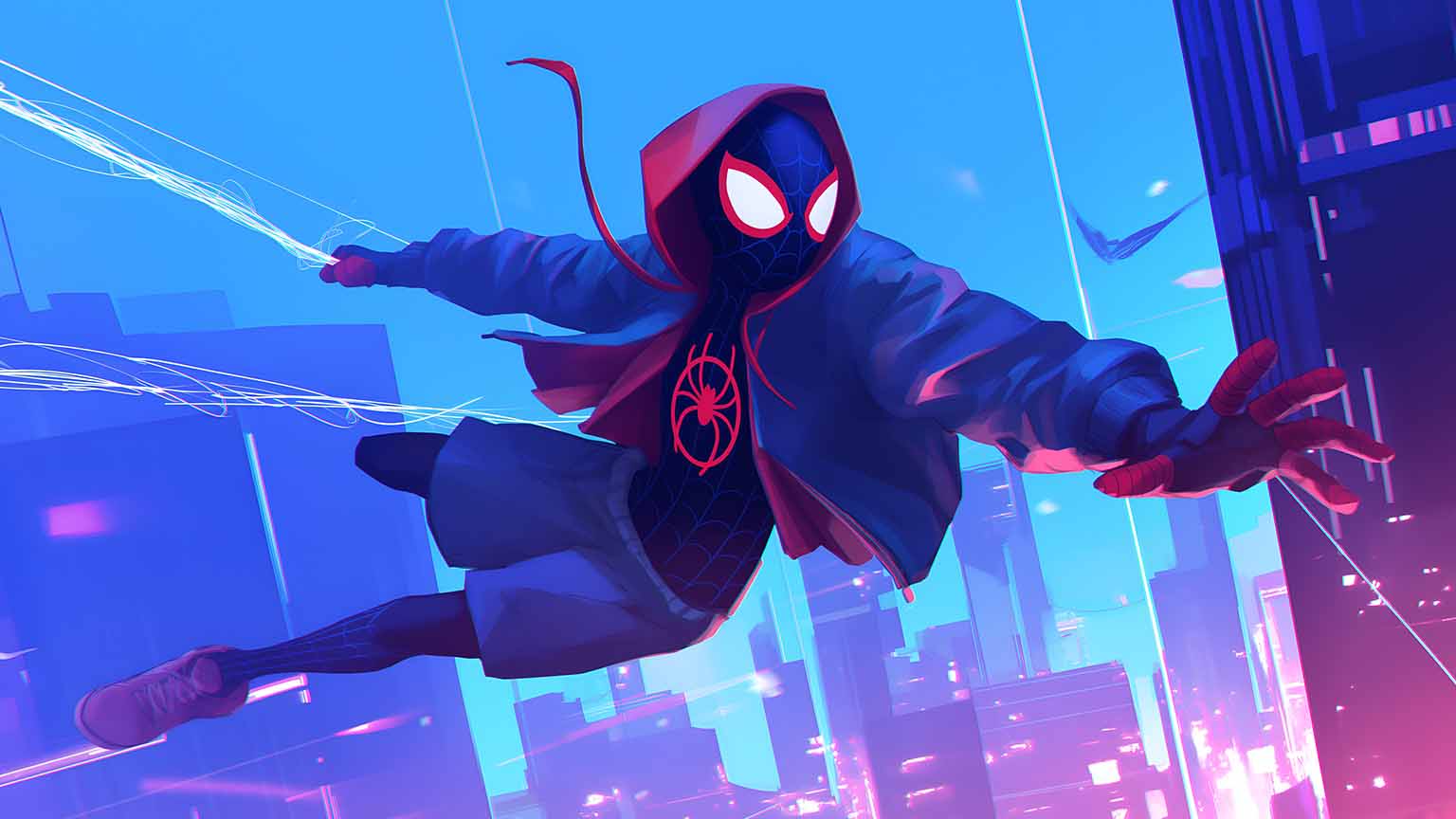 1536x864 Free Miles Morales Spider Verse Flying Desktop Wallpaper 4K