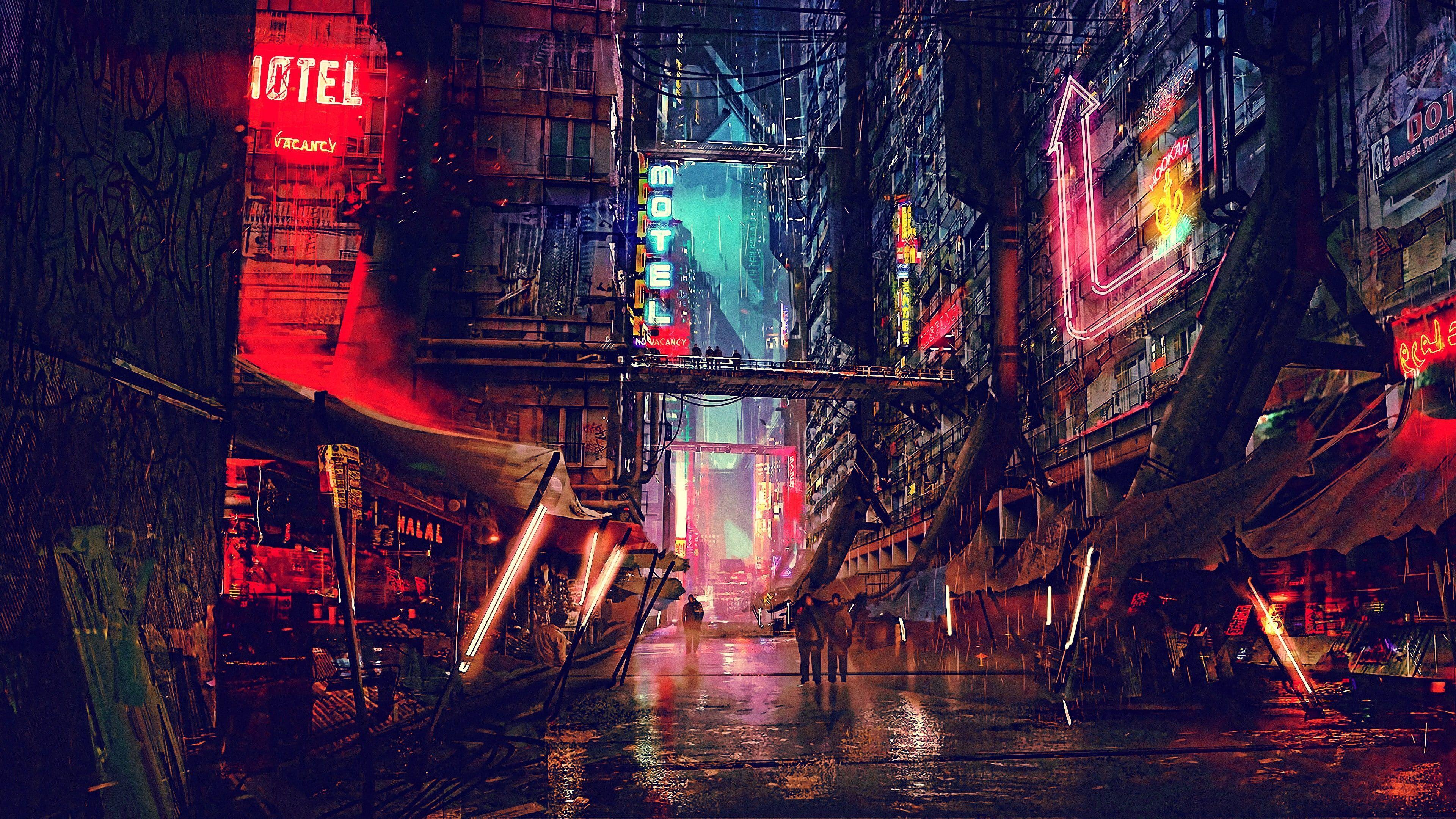 3840x2160 đường phố #art # tác phẩm nghệ thuật kỹ thuật số thành phố tương lai # bóng tối khoa học viễn tưởng #scifi #cyberpunk # thành phố # đêm.  Thành phố tương lai, Minh họa tòa nhà, Hình nền thành phố