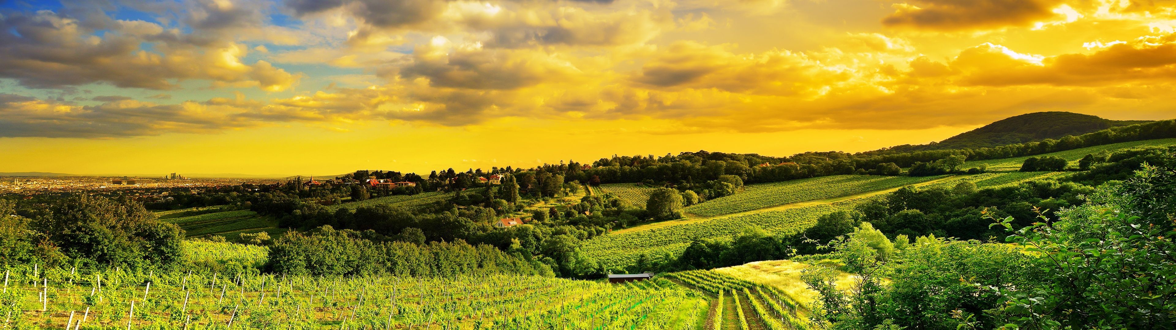 3840x1080 Kahlenberg hills Wallpaper 4K, Vienna, Austria, Landscape
