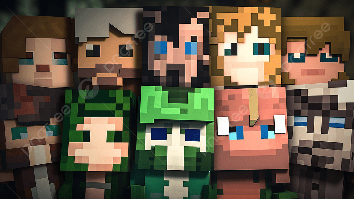 1200x673 Several Minecraft People Pose In Front Of A Screen Background, Picture Skin Background Image And Wallpaper for Free Download