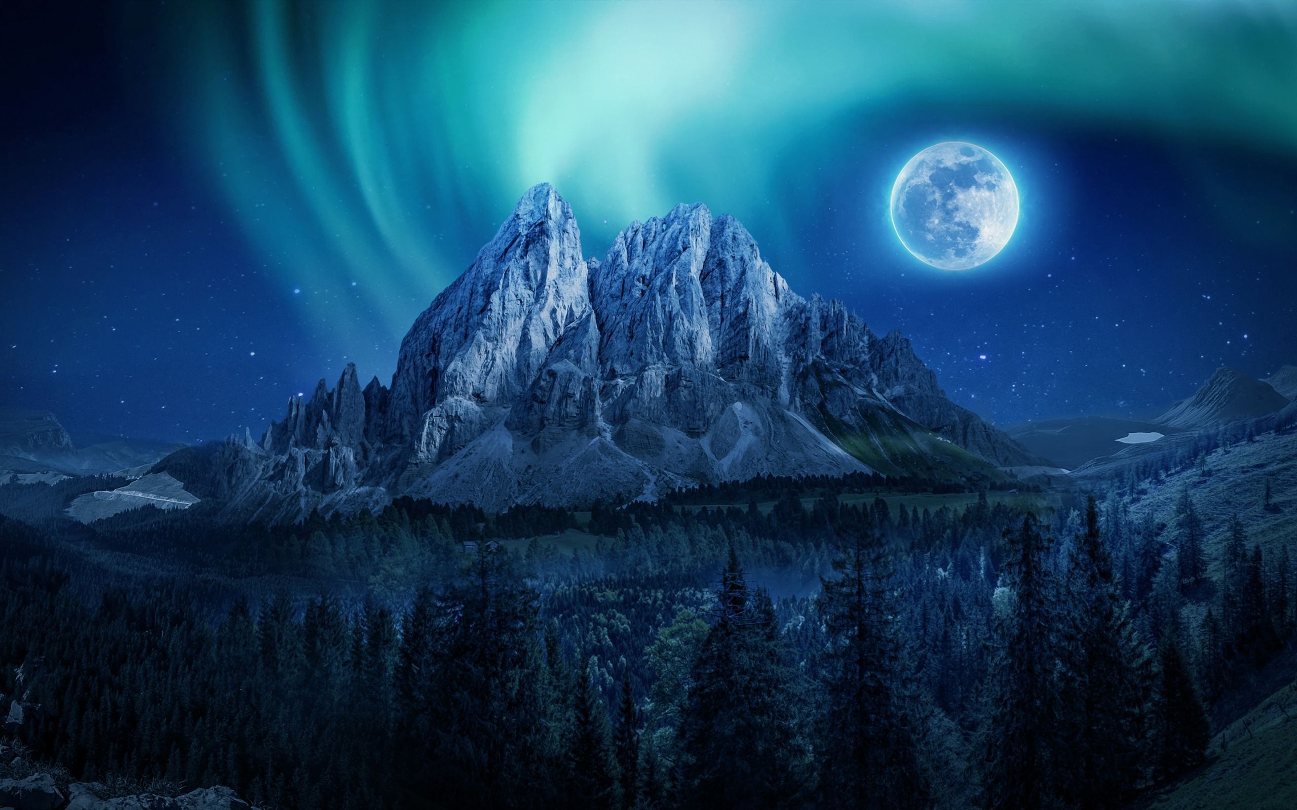 2560x1600 Northern Lights Aurora Mountain Forest Night