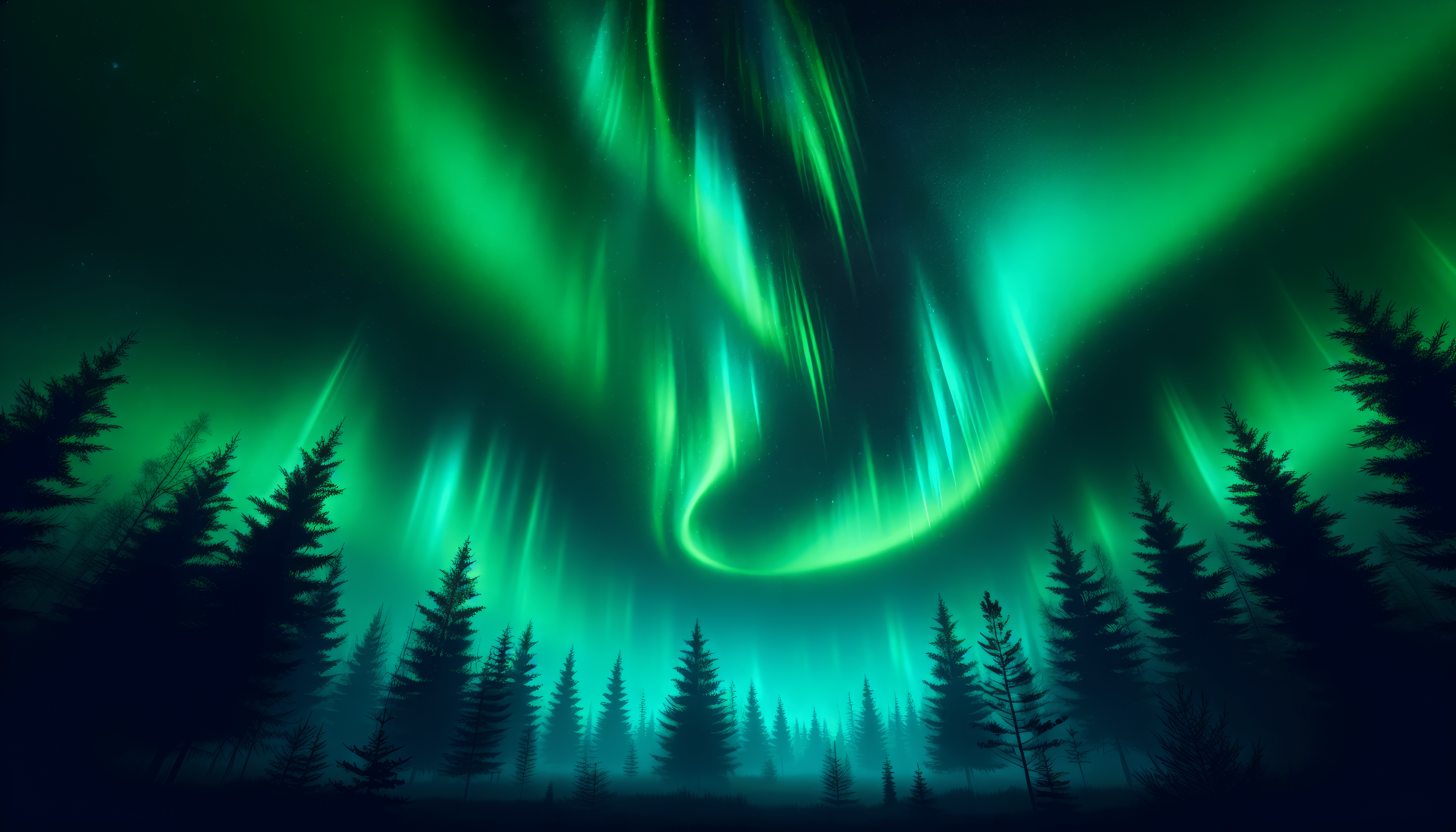 3584x2048 Enchanting Aurora Borealis Forest Wallpaper